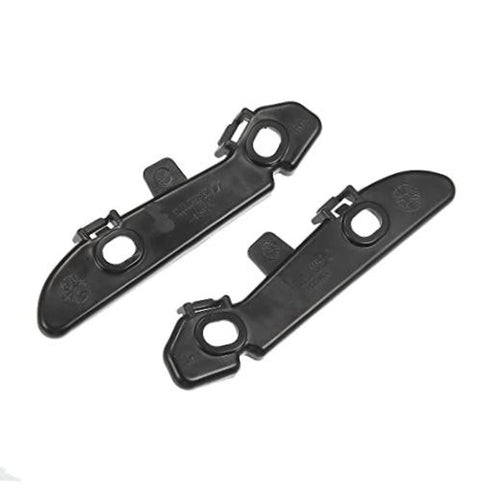 Pair of black front bumper mounting support brackets with circular mounting holes