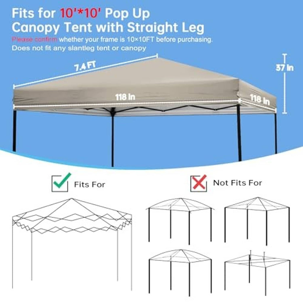 Beige 10x10 pop-up canopy replacement top sized for straight-leg tent frames