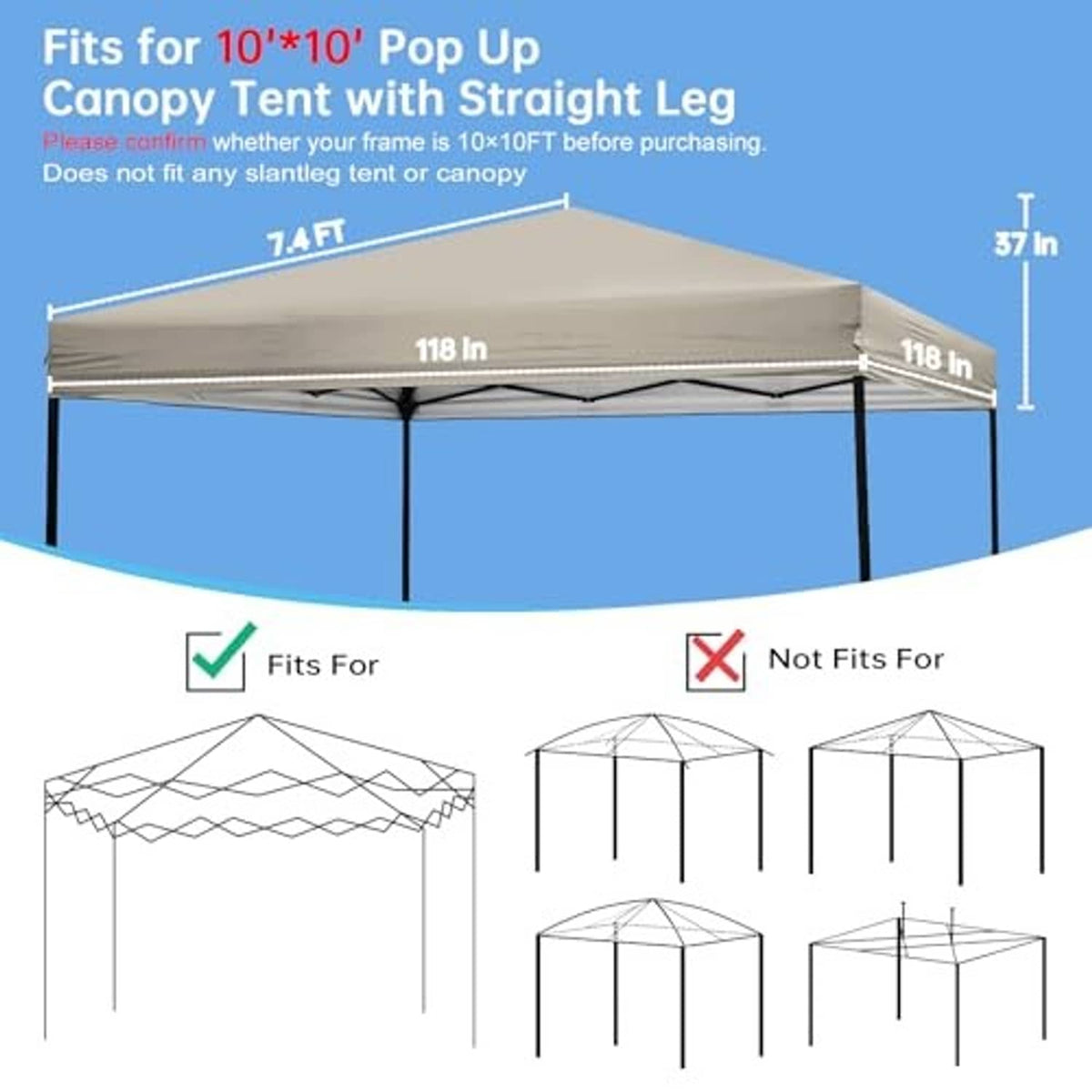 Beige 10x10 pop-up canopy replacement top sized for straight-leg tent frames