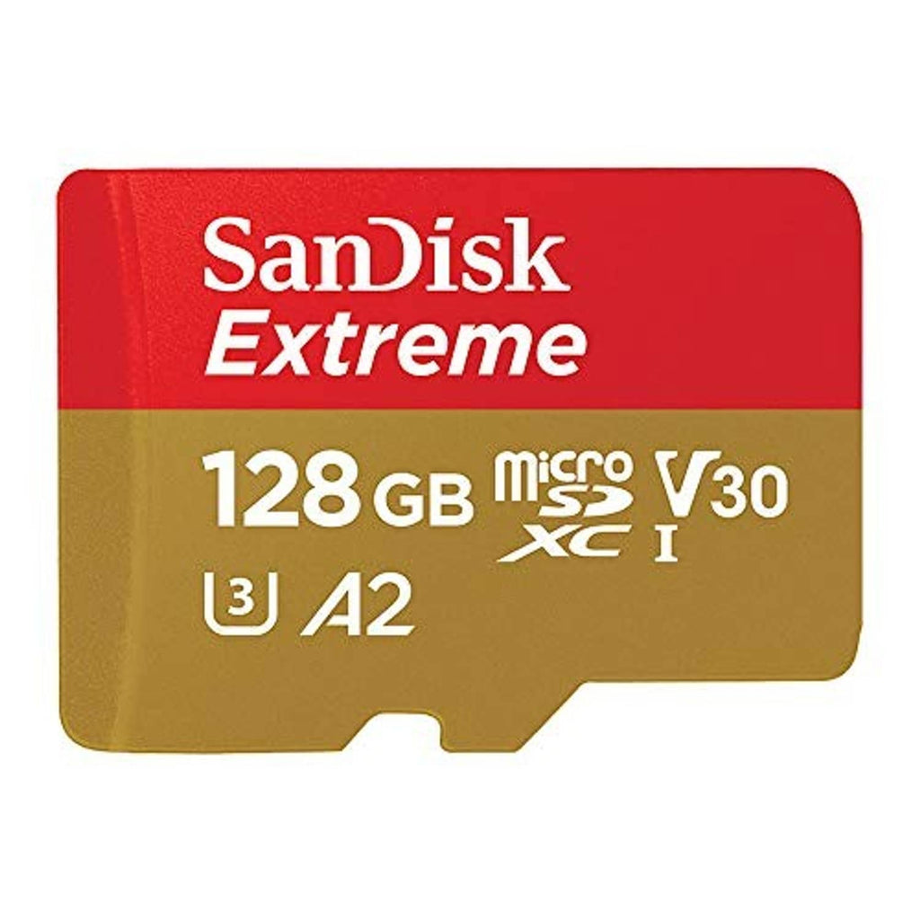 Sandisk Extreme 128GB microSDXC card, red/gold label with V30 and A2