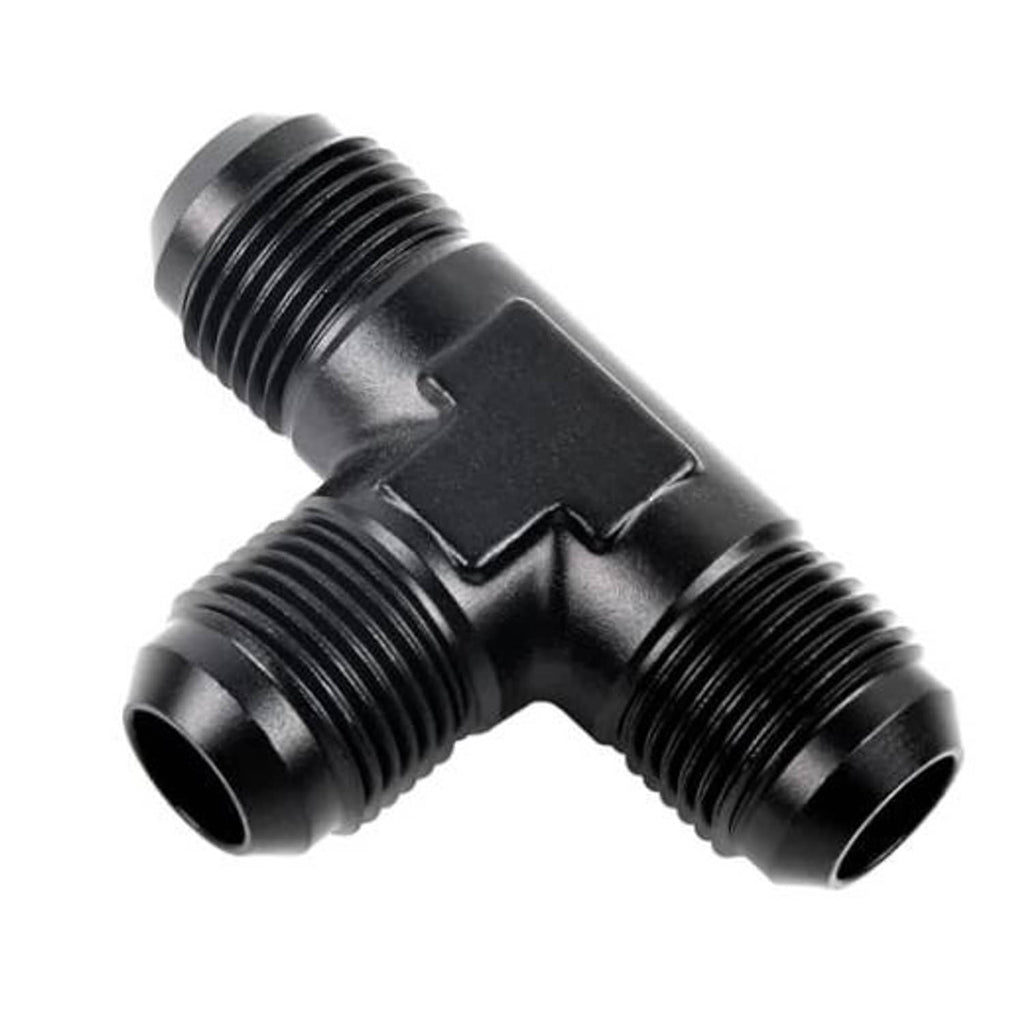 Black male 10AN flare T-union fitting, 3-way black anodized aluminum adapter