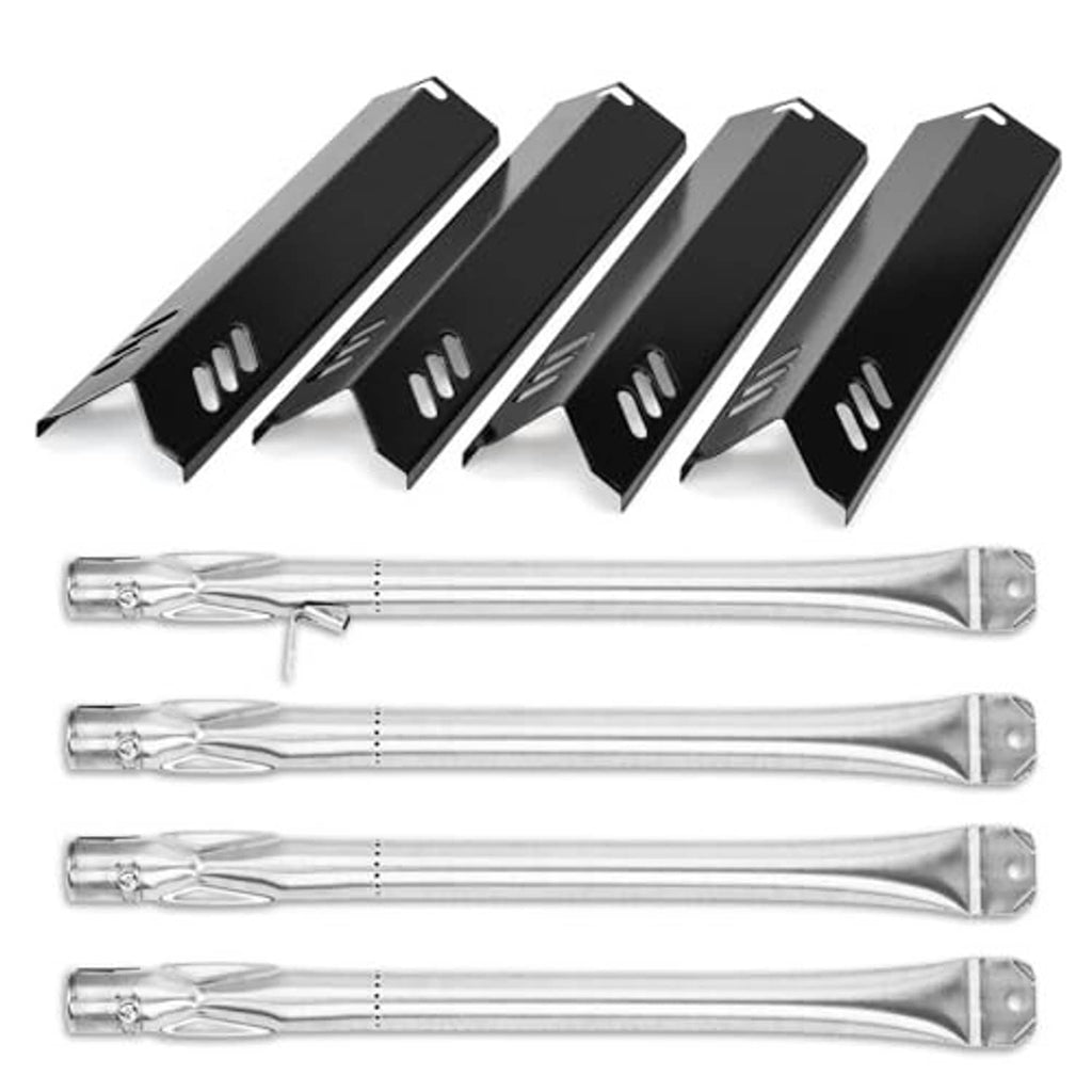 Black heat plates and silver burner tubes with bracketed ends, replacement set