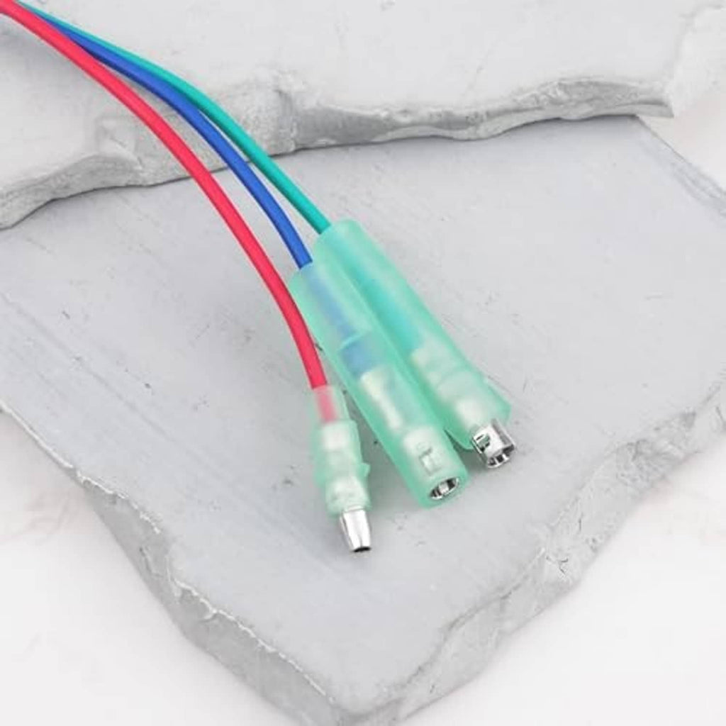 Tilt/trim switch wiring harness with two aqua inline connectors on white background