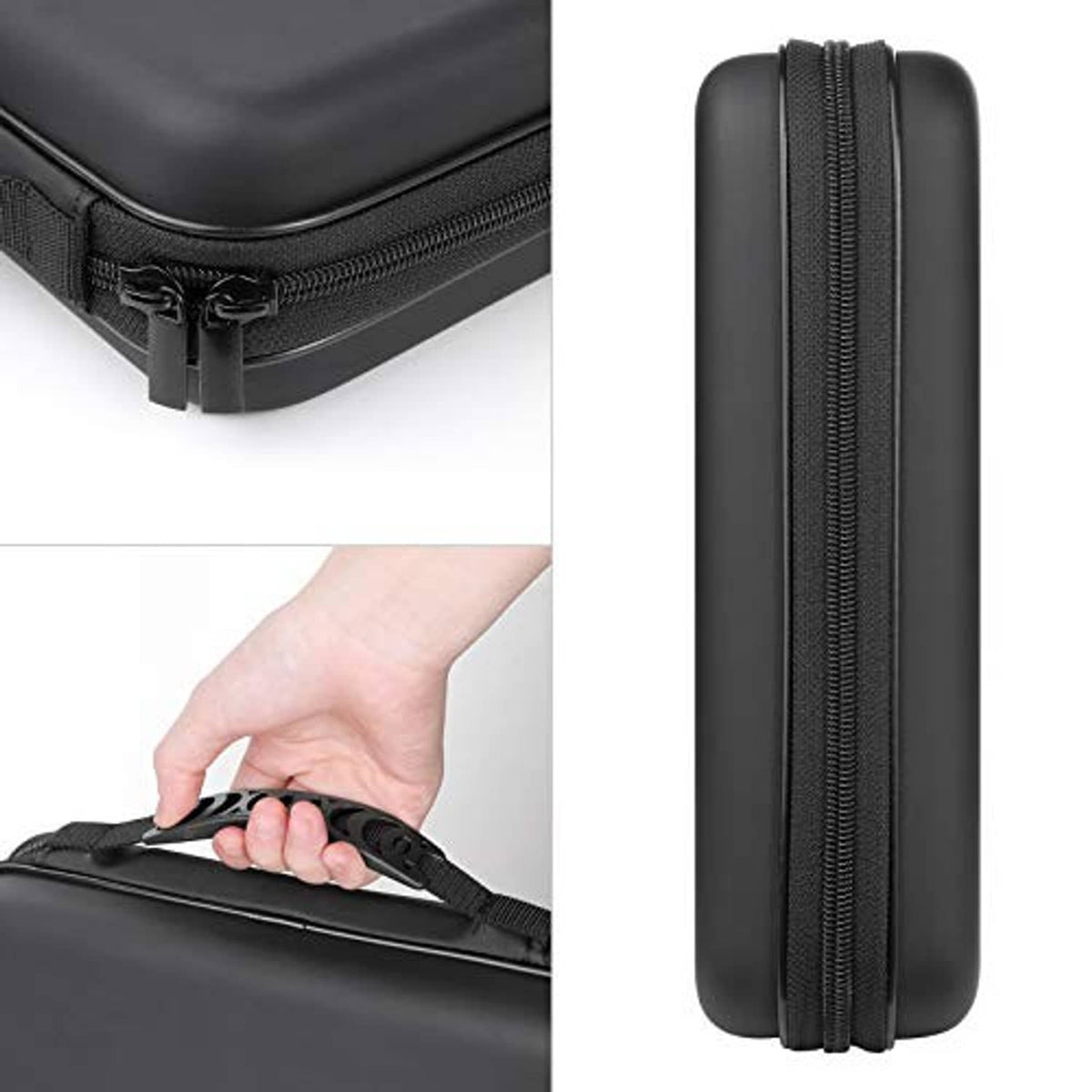 Black EVA CD case zipper close-up with pull tab
