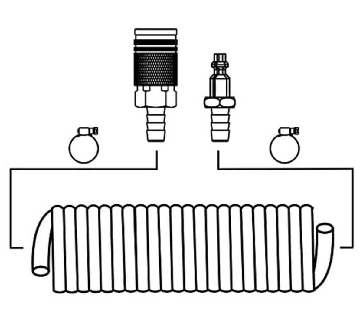 Air plug fitting diagram showing hose connection to a barbed industrial air fitting