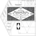 Quilt ruler template set with grey diamond-rect shapes on illustrated instruction card