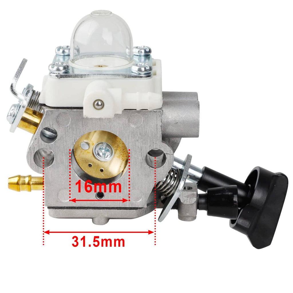 Carburetor assembly with clear air filter cap, throttle rod, and brass fuel fitting