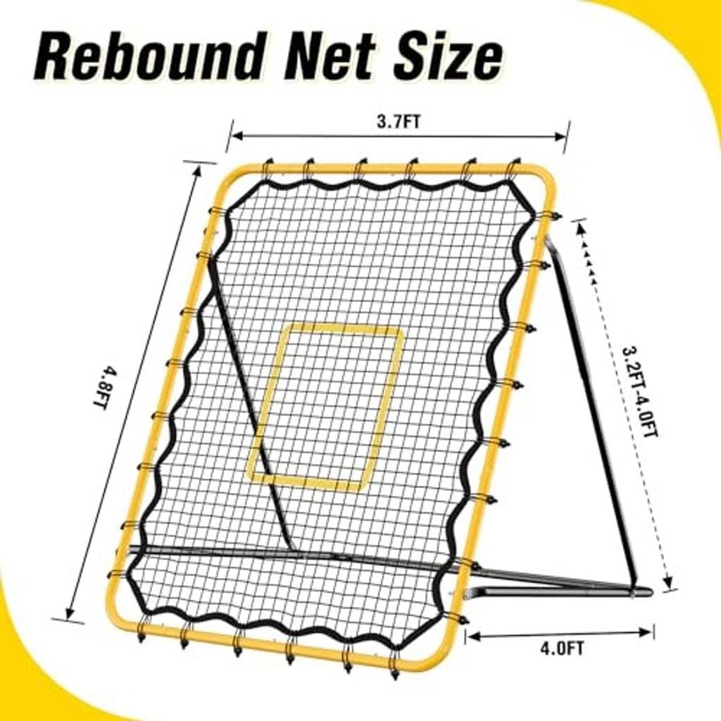 Rebound net with square target window, yellow frame and black mesh; 3.7 ft height
