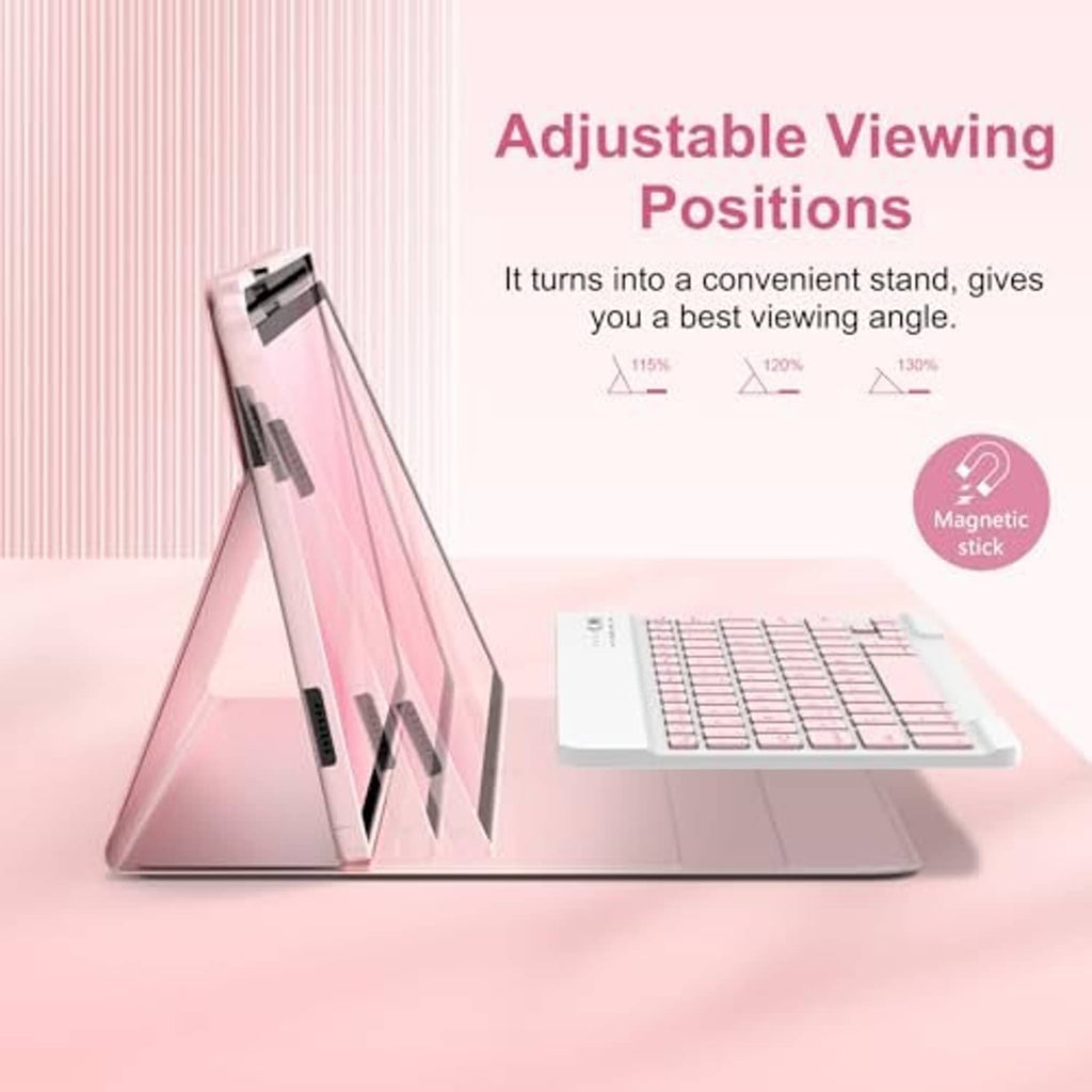 Pink stand folio keyboard case with adjustable viewing angles for 11-inch tablet