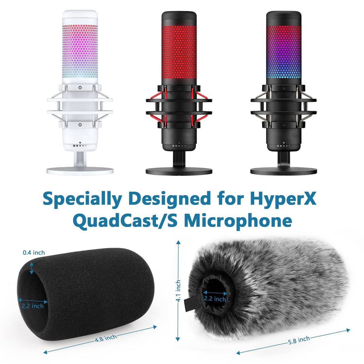 Microphone accessory set with foam and furry covers for HyperX QuadCast