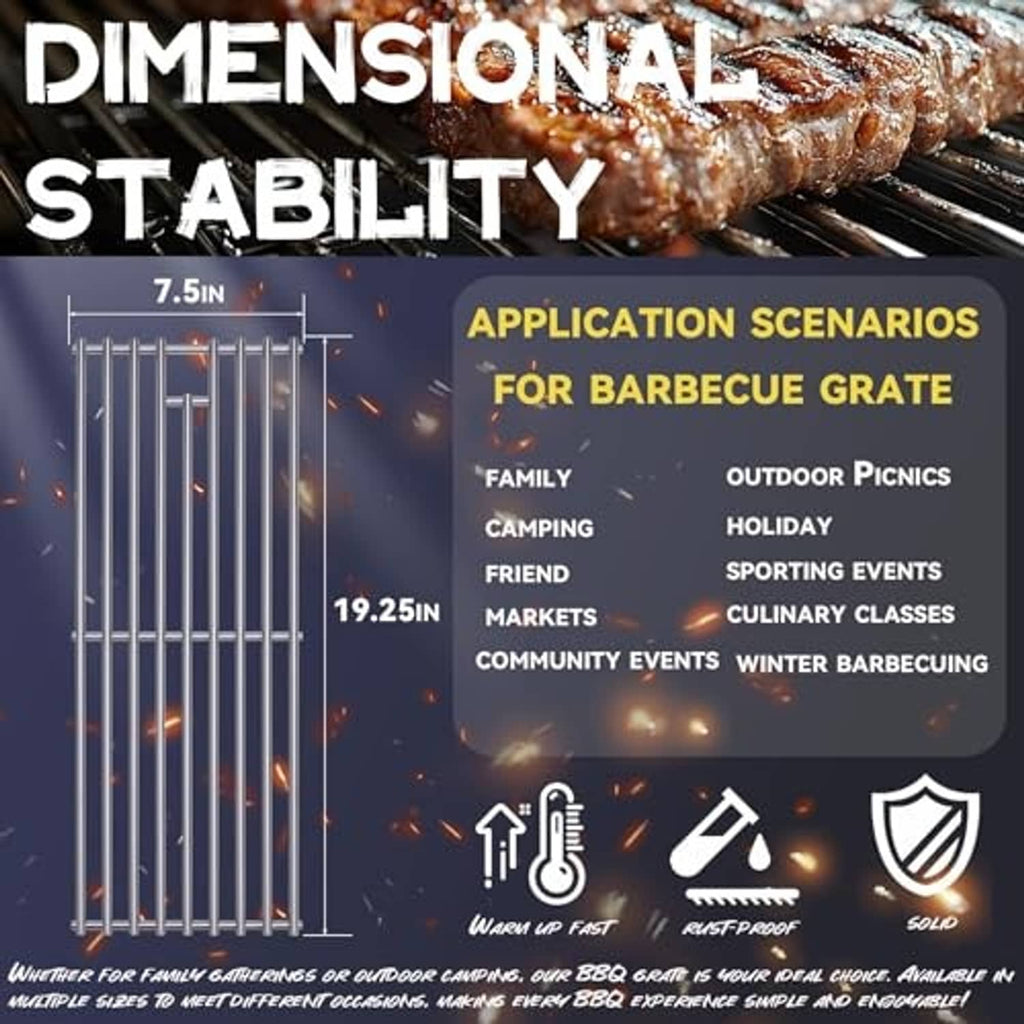 Stainless steel BBQ grill grate with rod grid spacing for cooking