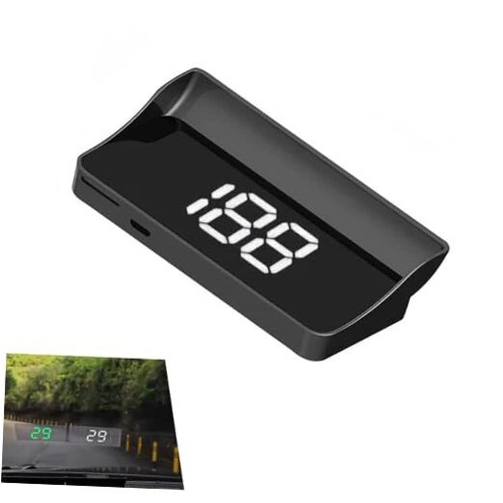Car head-up display unit with 88 digital speed readout, dark casing