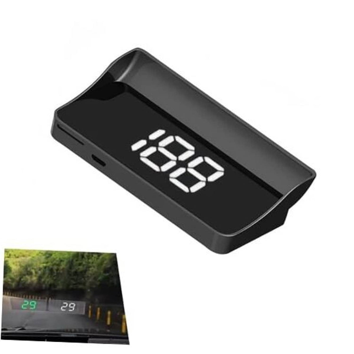 Car head-up display unit with 88 digital speed readout, dark casing