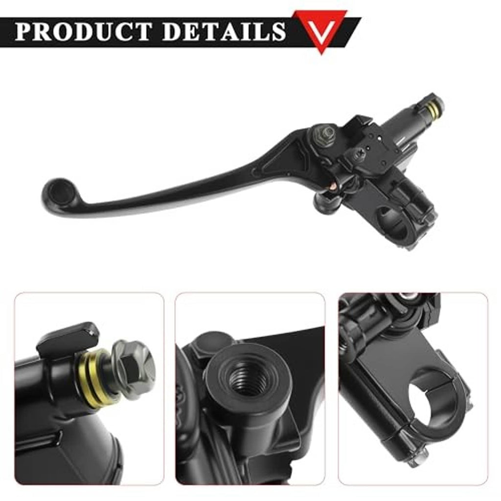 Brake master cylinder lever pump with black lever and threaded mirror mounting hole