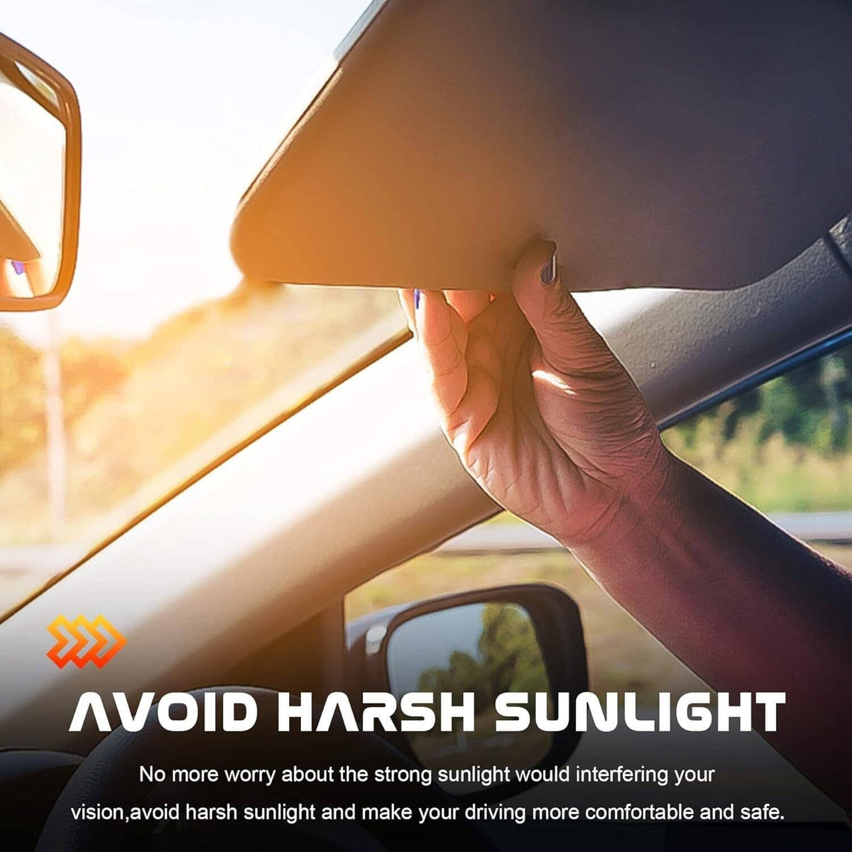 Gray sun visor showing lamp light cutout while driver adjusts visor