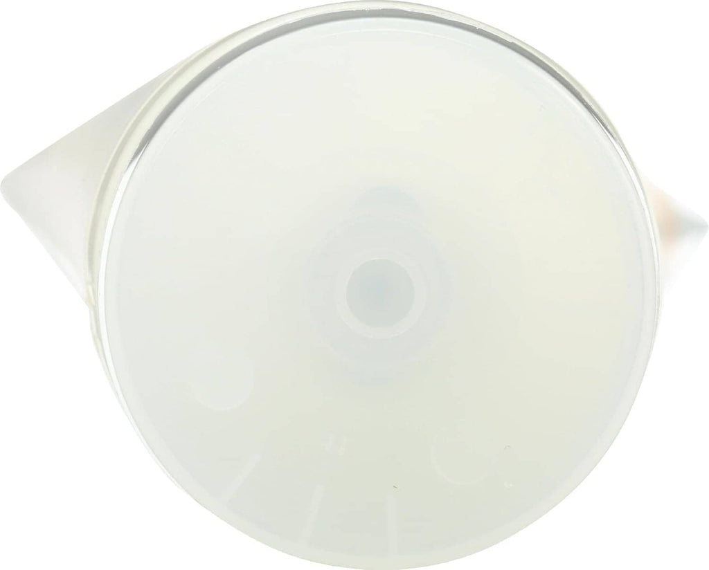 Clear cap and round top of a light baby lotion squeeze bottle