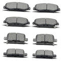 Front and rear ceramic brake pads set, dark gray friction surface with metal backing clips