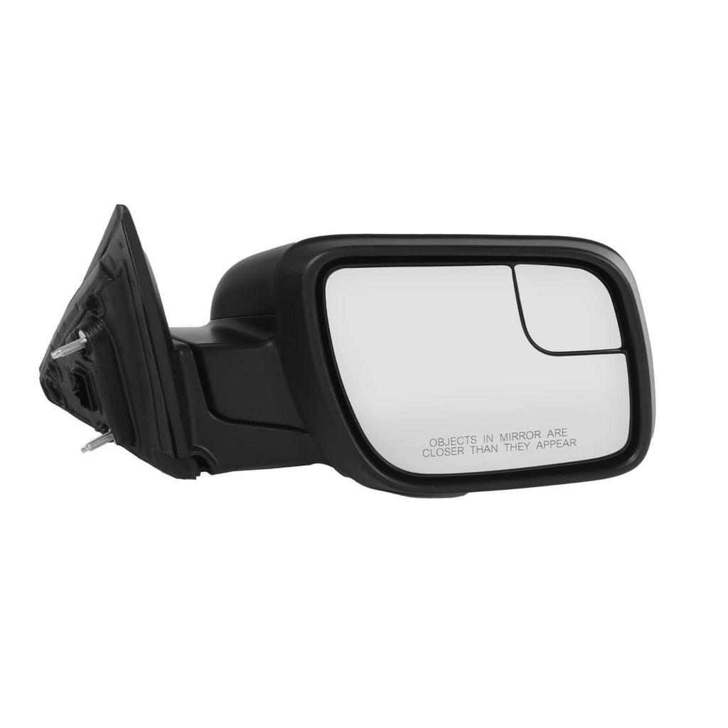 Right side side mirror with black housing and clear glass, three-quarter view