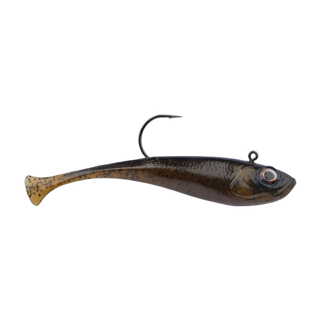 Dark green pumpkin soft plastic swimbait with hook, single bait