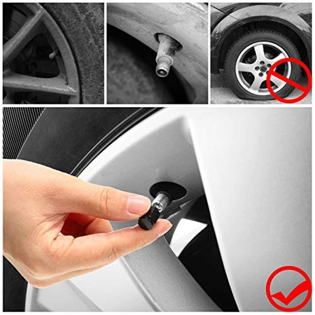Hand installing a black hexagon tire valve cap on a wheel valve stem