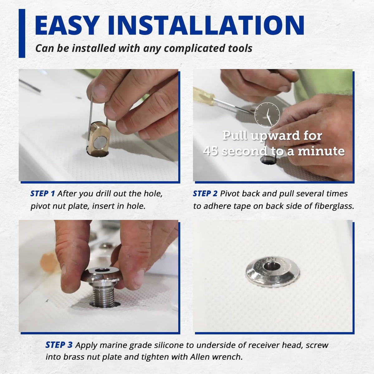 Quick-release receiver installation with threaded base and hand tightening steps
