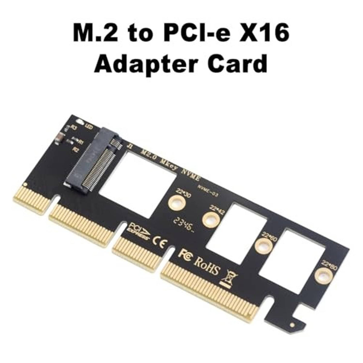 M.2 to PCIe x16 adapter card, M-key, black board with gold edge connector