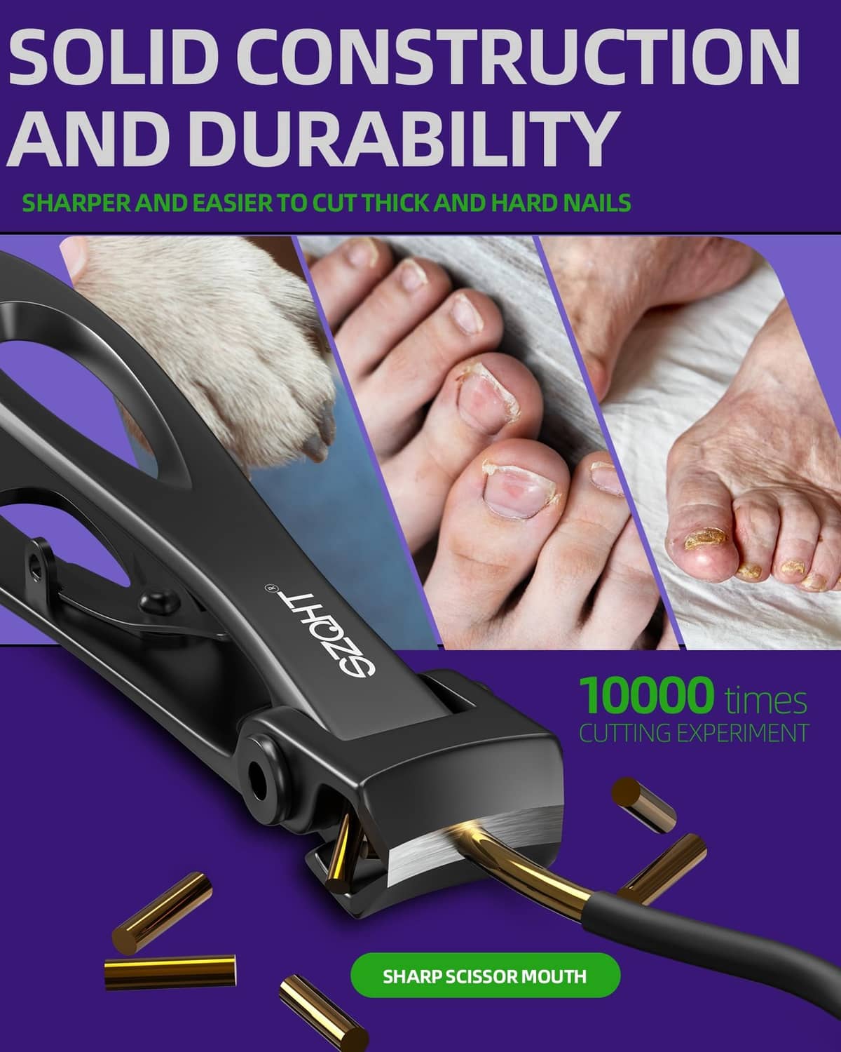 Black ultra-wide jaw nail clippers with lever for cutting thick toenails
