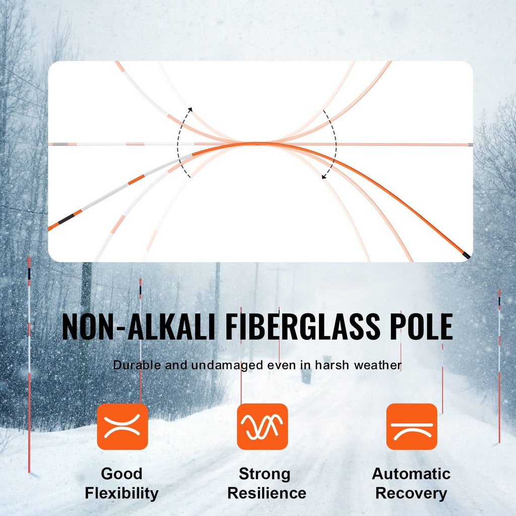 Non-alkali fiberglass driveway pole with orange reflective stripes and black tips