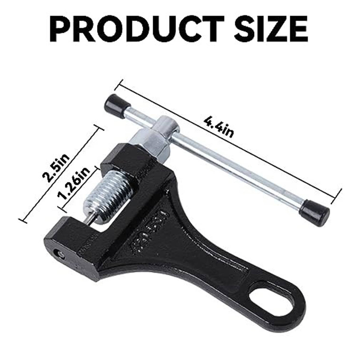 Chain breaker tool with dimensions, black body and silver lever shaft