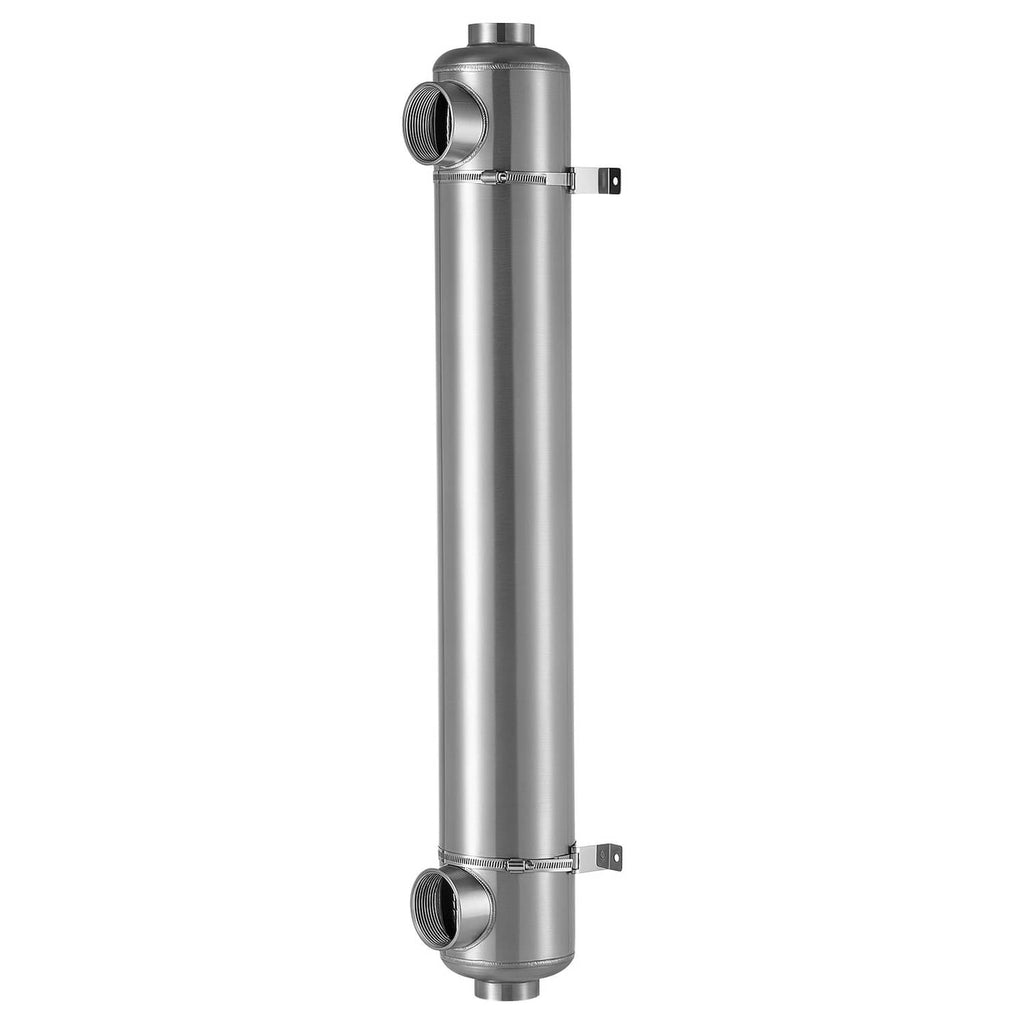 Stainless steel pool heat exchanger unit with ports and mounting brackets