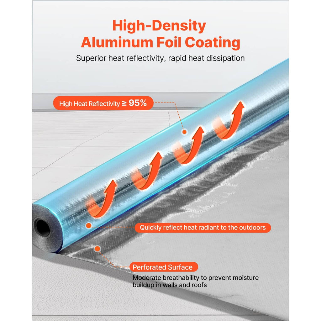Reflective aluminum foil radiant barrier roll with perforated surface layer