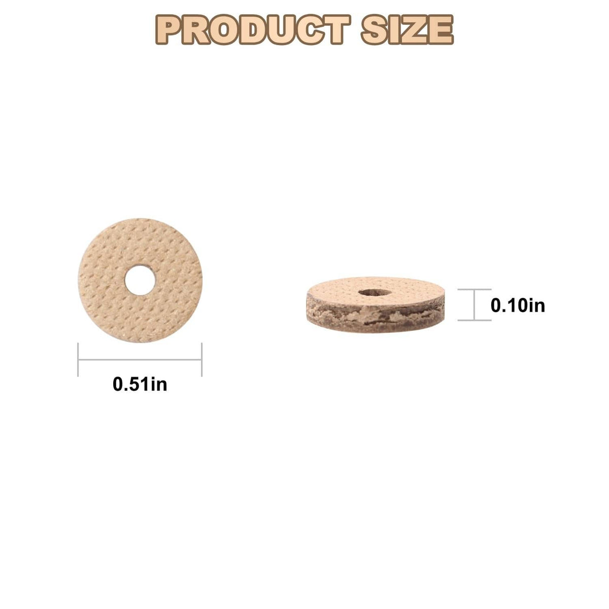 Moisture-absorbing cork disc size: tan round pad with center hole (0.51 in)