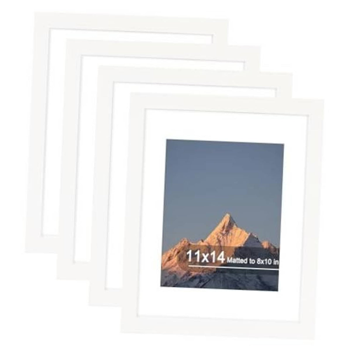 Set of 4 white picture frames with real glass and white mat, wall-mount design