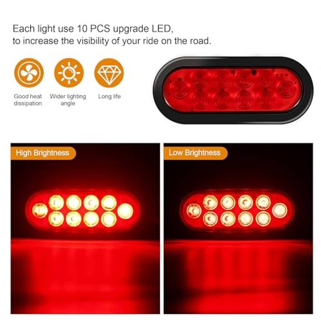 Oval red LED trailer tail light with multiple round light elements in black bezel