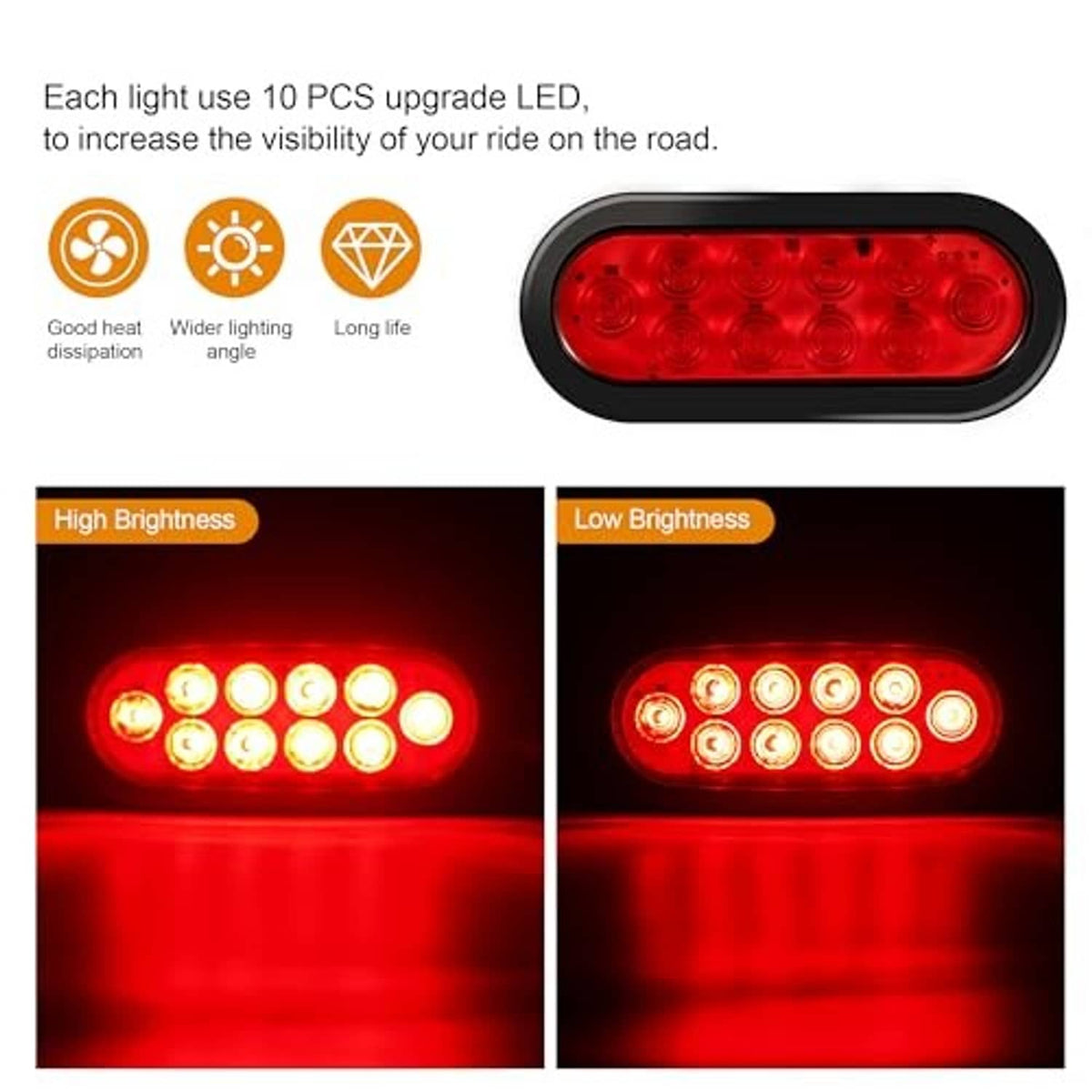 Oval red LED trailer tail light with multiple round light elements in black bezel
