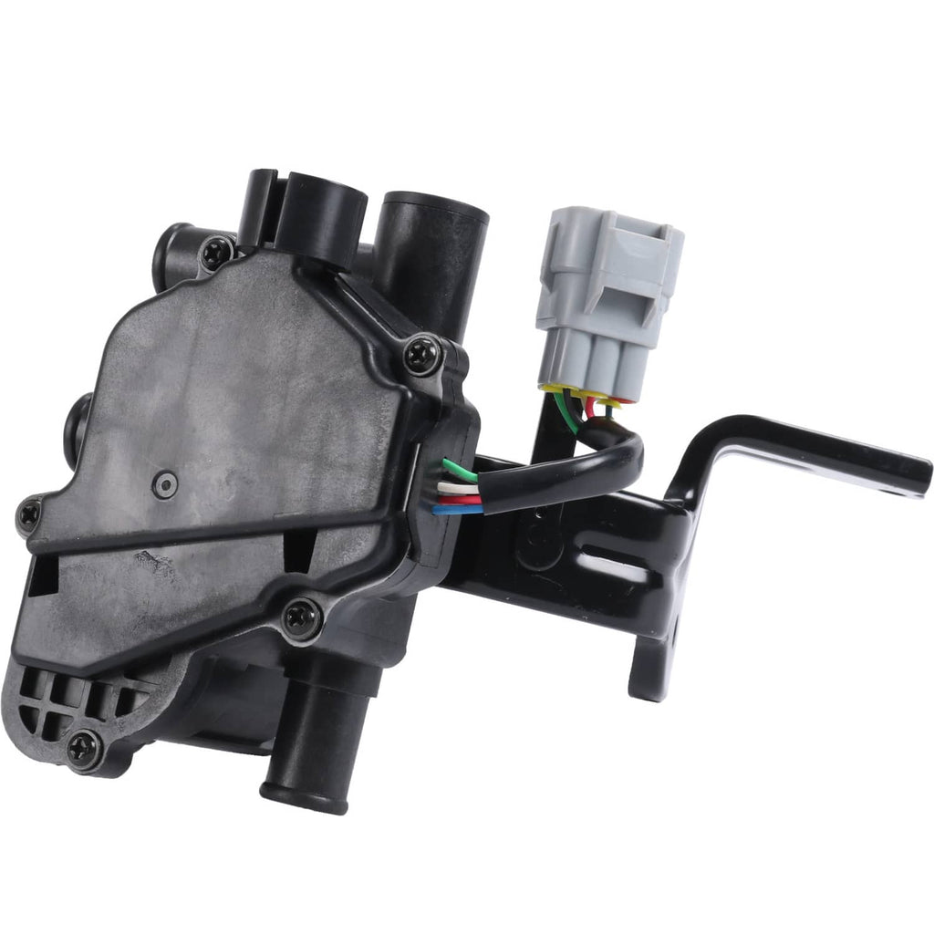 Heater coolant control valve with wiring harness plug and metal mounting tab