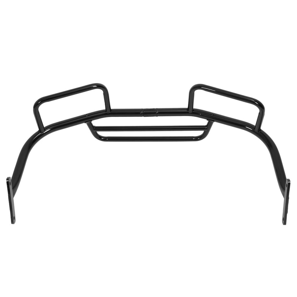 Black steel brush guard showing end hoops, lower guard grid, and side mounting tabs