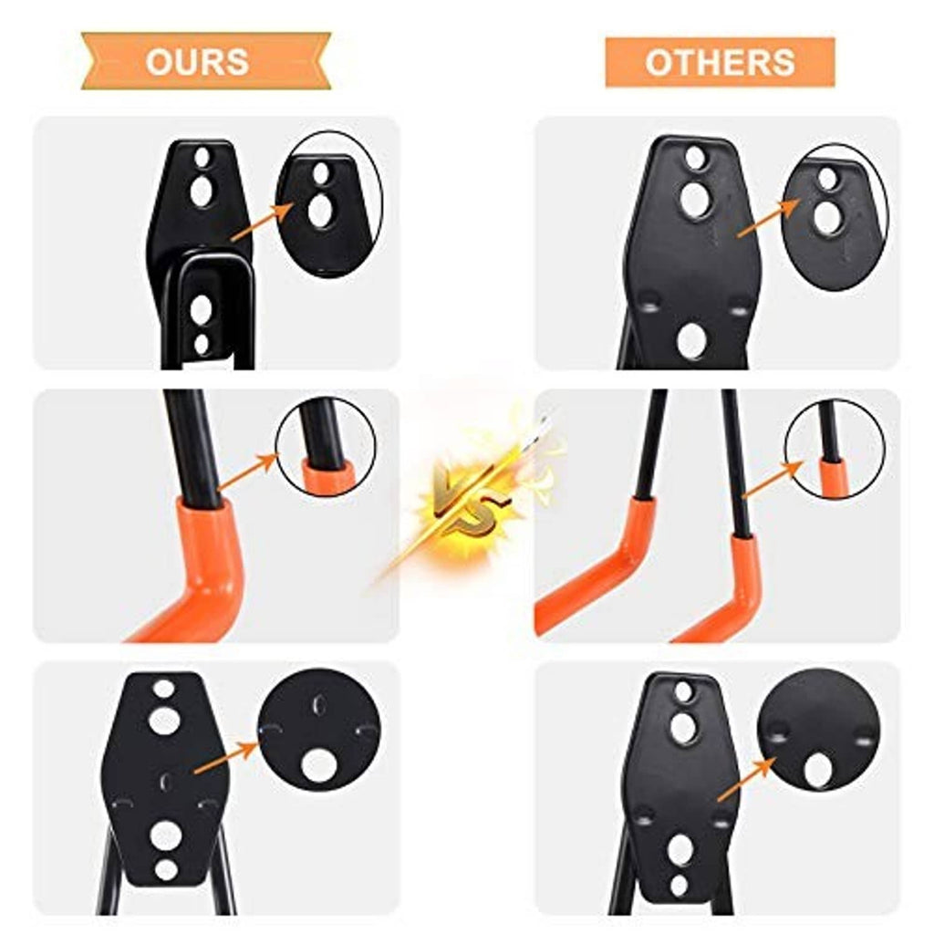 Black-and-orange J hook bracket with orange double arms, close-up product detail