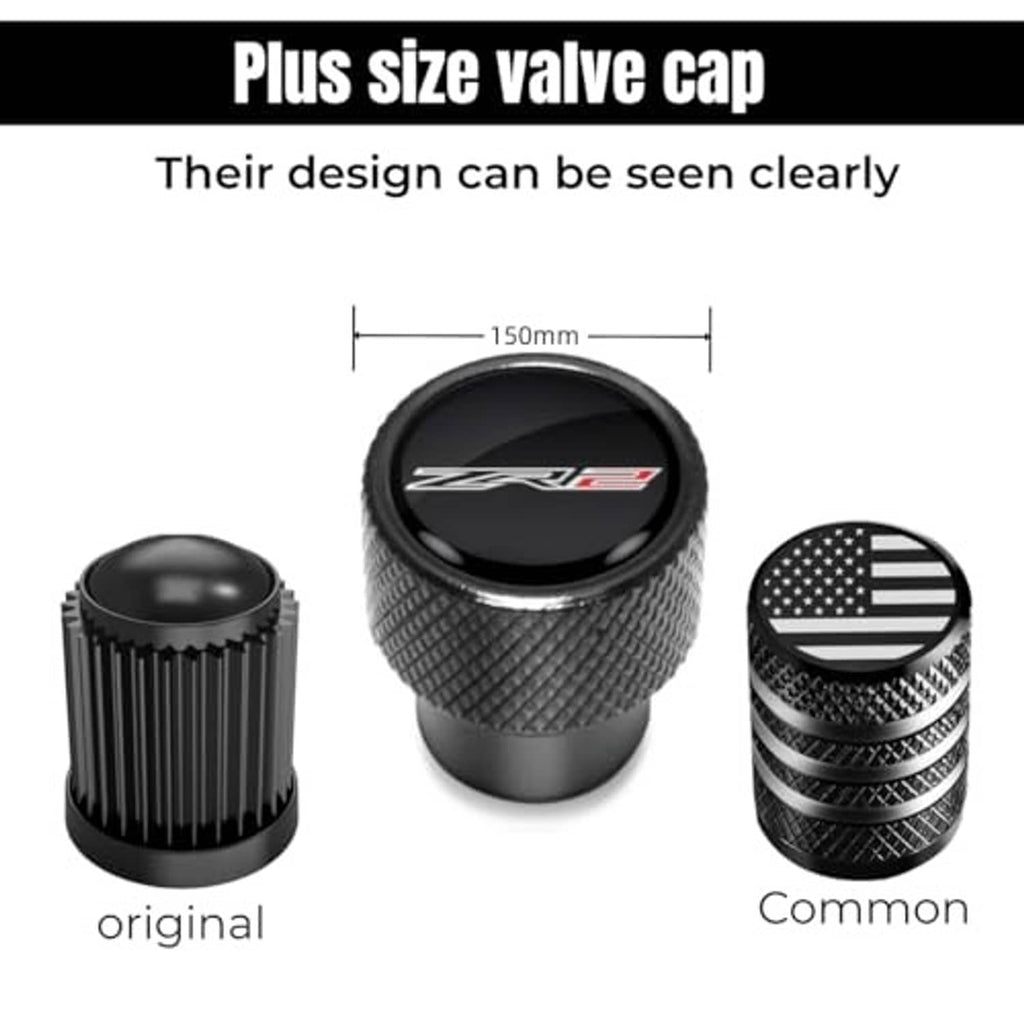 Black plus-size tire valve stem cap with textured sides and ZR2 logo