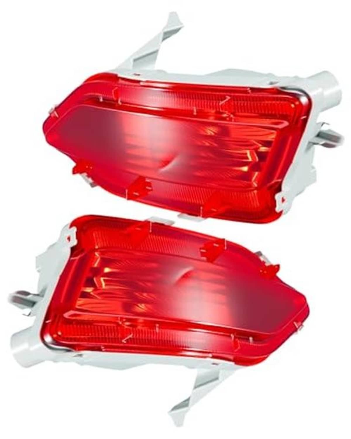 Pair of red rear reflector lamps with clear ribbed lenses and white mounting housings