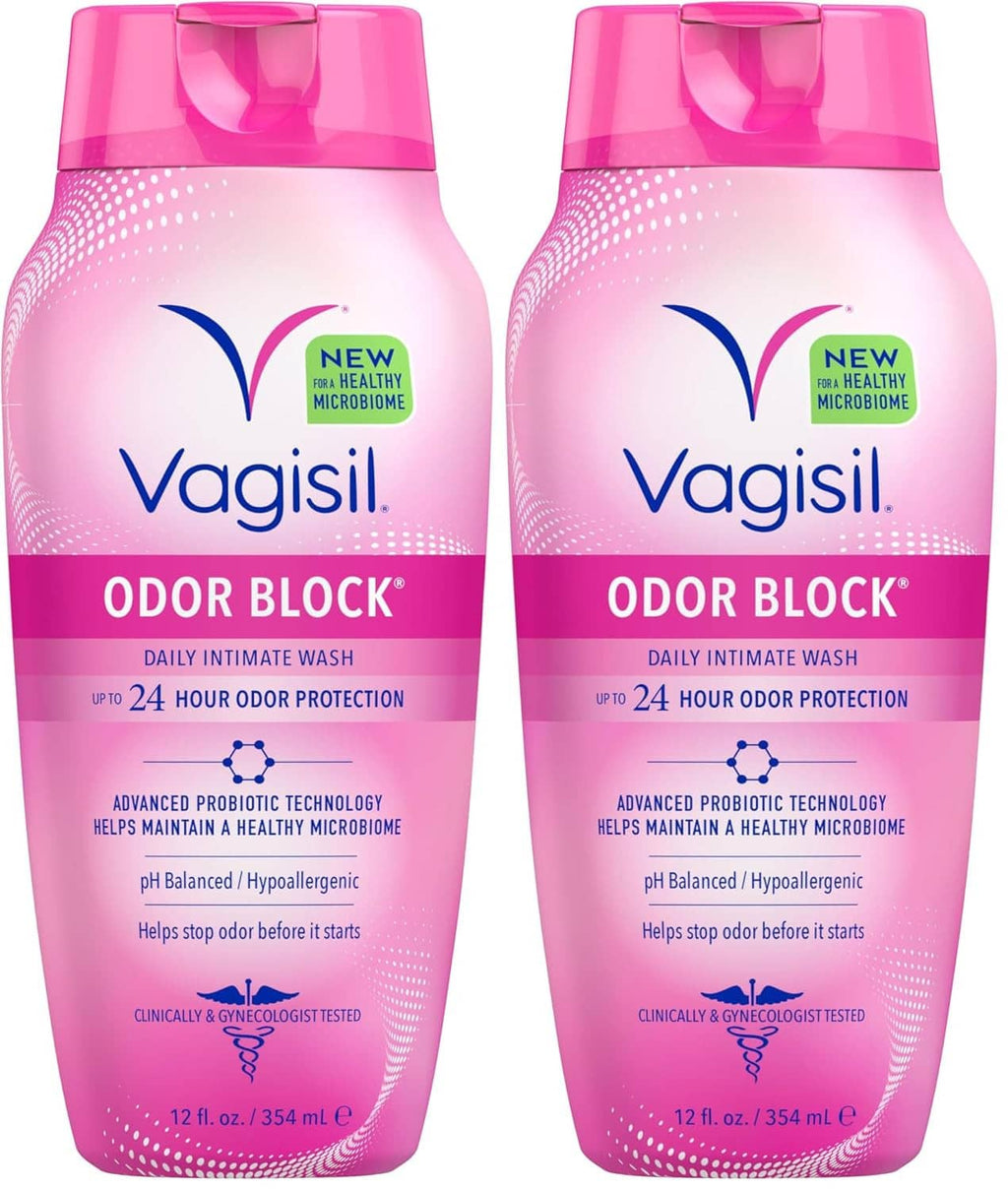 Vagisil Odor Block daily intimate wash pink bottle with 24-hour odor protection