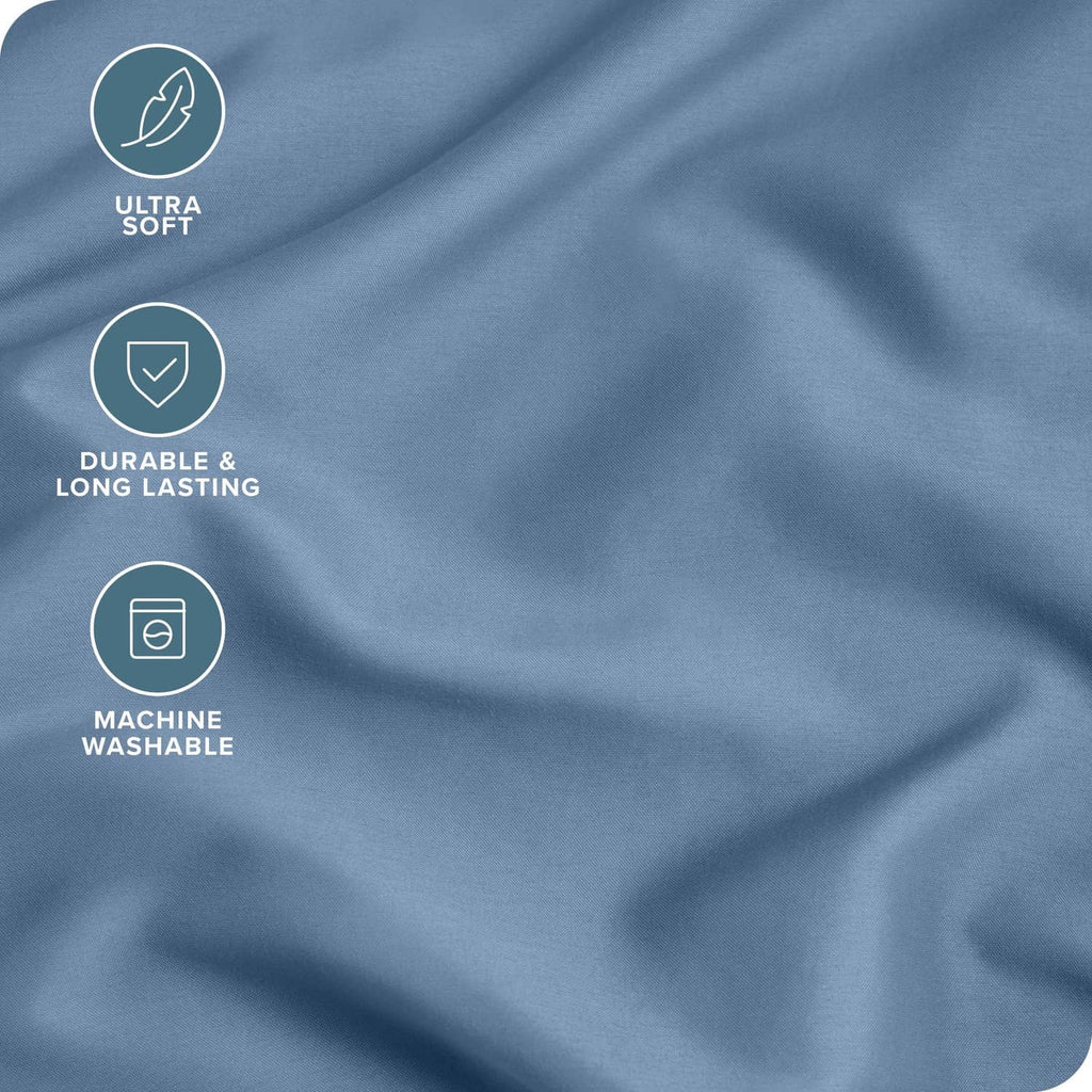 Light blue microfiber pillowcase fabric with smooth, tightly woven texture