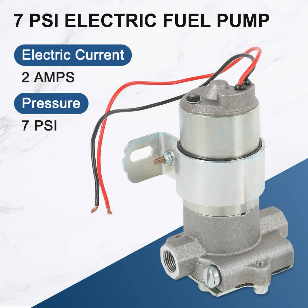 Electric fuel pump with red/black wiring and silver regulator-style body