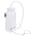 White brake fluid bleeder bottle with clear flexible tube and metal valve fitting