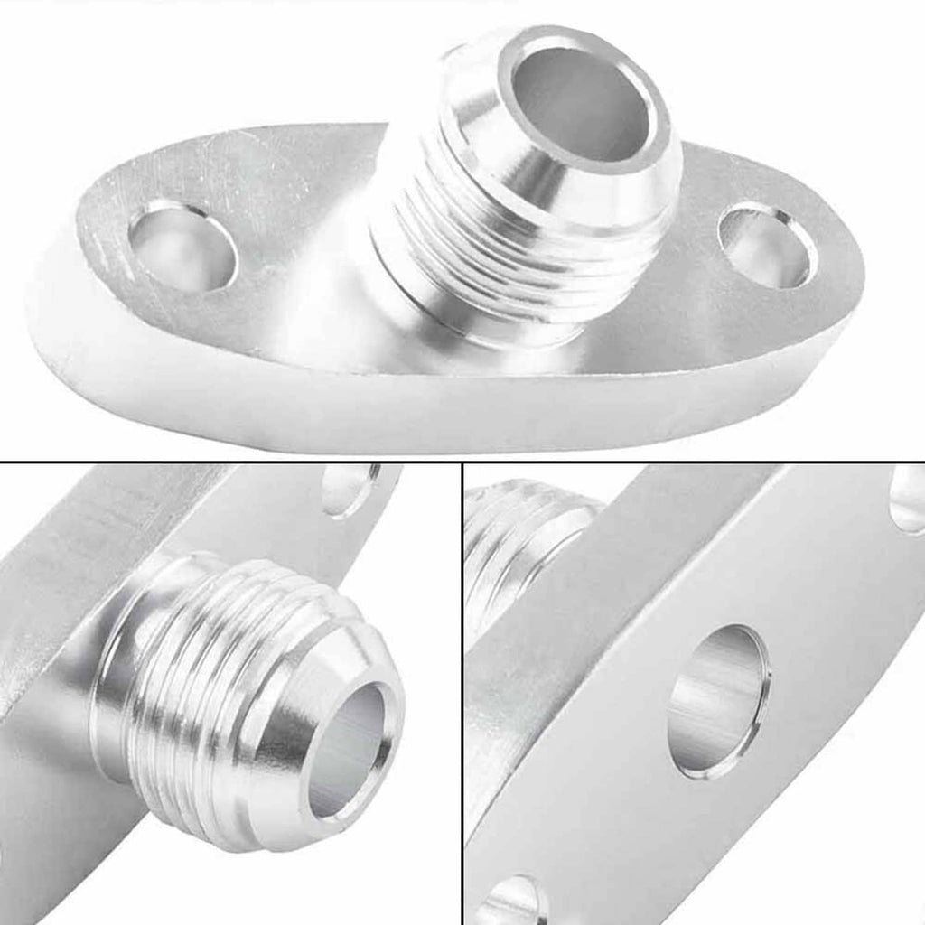 Turbo oil drain outlet flange adapter with threaded 10AN male fitting and mounting holes