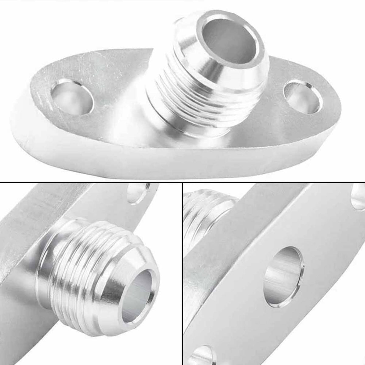 Turbo oil drain outlet flange adapter with threaded 10AN male fitting and mounting holes