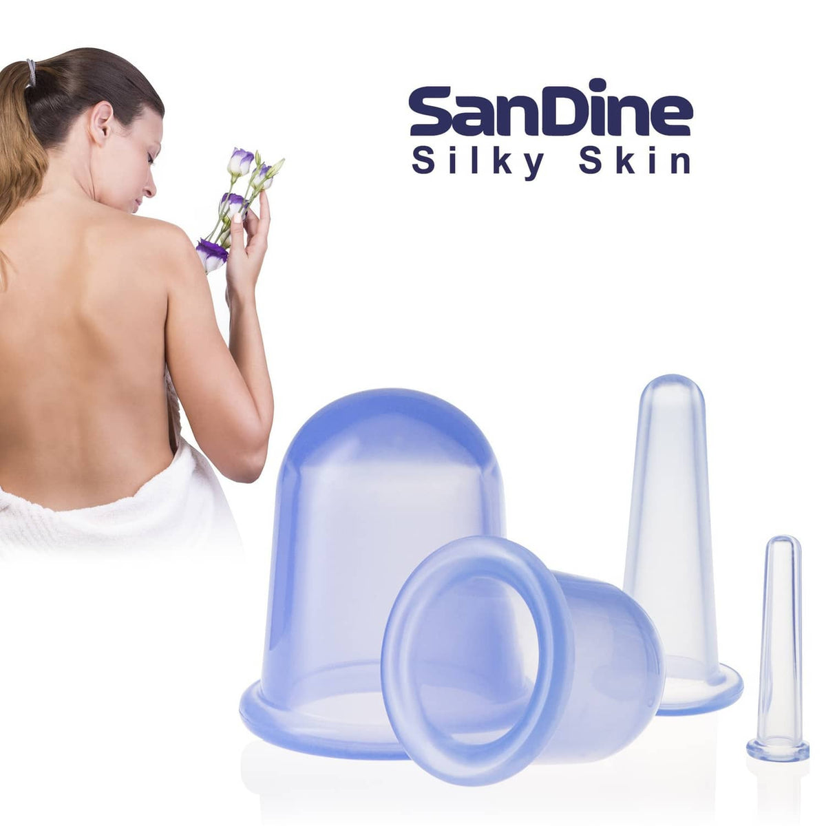 SanDine blue silicone suction cups and clear tubes, set used on back and face