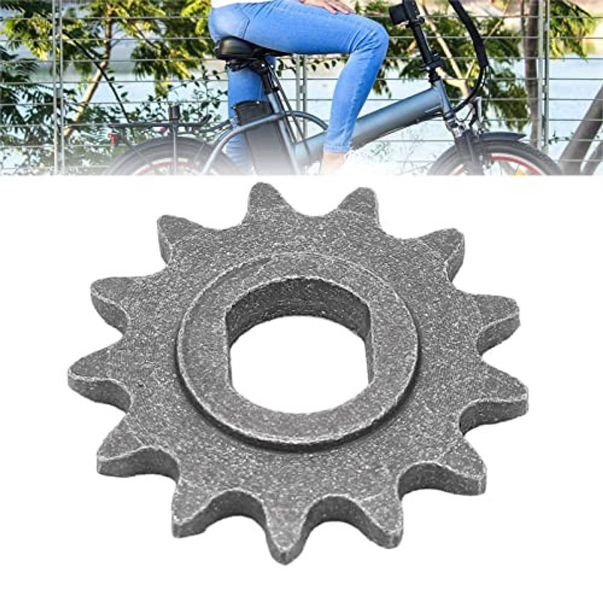 Dark gray 13-tooth chain sprocket with center bore and textured steel tooth edges