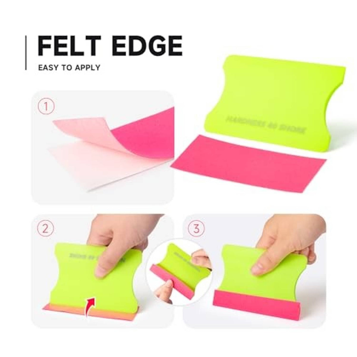 Felt edge squeegee pad for vinyl wrapping, lime and pink scratch-smoothing tools