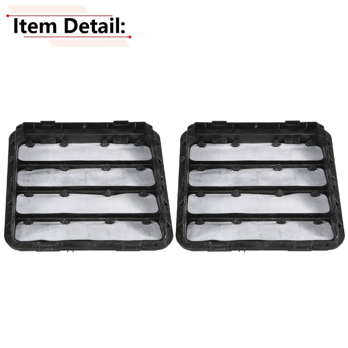 Two black vent covers with internal slat supports, side-by-side view
